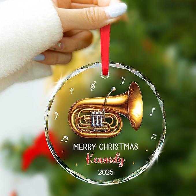 Tuba Lover Christmas Keepsake Gift, Personalized Tuba Musical Instrument Glass Ornament Gifts for Music Lovers, Instrument Player Ornament Christmas 2025, Custom Text & Name Tubarist Glass Ornaments