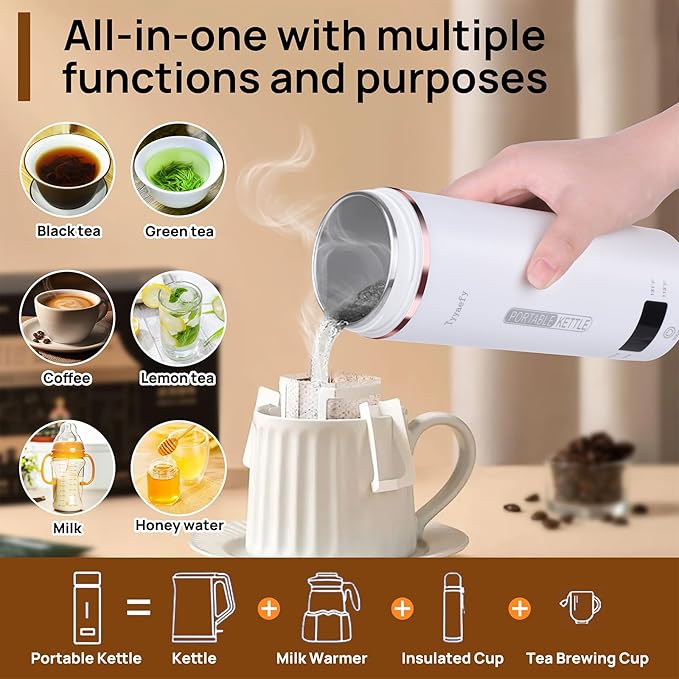 Portable Electric Kettle – Plug-in with Travel Bag, 450mL 304 Stainless Steel, 4 Preset Temp, Rapid Boiling, Auto Shut-Off & Boil-Dry Protection, Home Office Hotel Caravan Dorm Business Trip