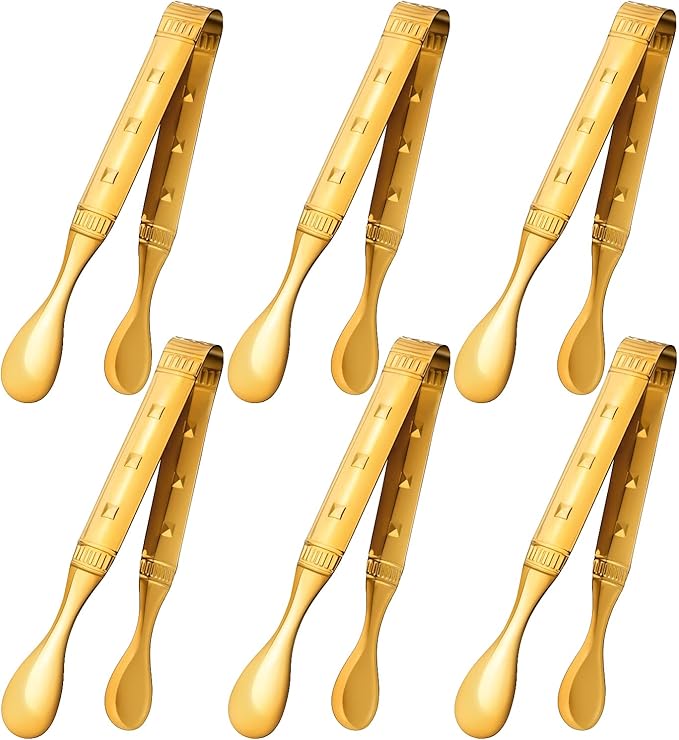 6-Pieces 6 Inch Gold Mini Tongs for Appetizers, Gold Serving Utensils for Serving Appetizers, Ice, Sugar
