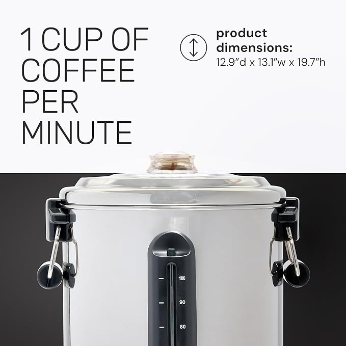 Homecraft 100-Cup Coffee Urn and Hot Beverage Dispenser with Dripless Faucet, Quick-Brewing, Stainless Steel