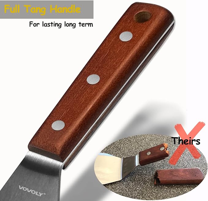 Professional Metal Spatula for Cast Iron Skillets and Flat Top Grills, Full Tang Wooden Handle,1.8mm Thick Stainless Steel Blade, Smash Burger Spatula Turner for Flipper, Cooking, BBQ, 4.7 x 2.7 Inch