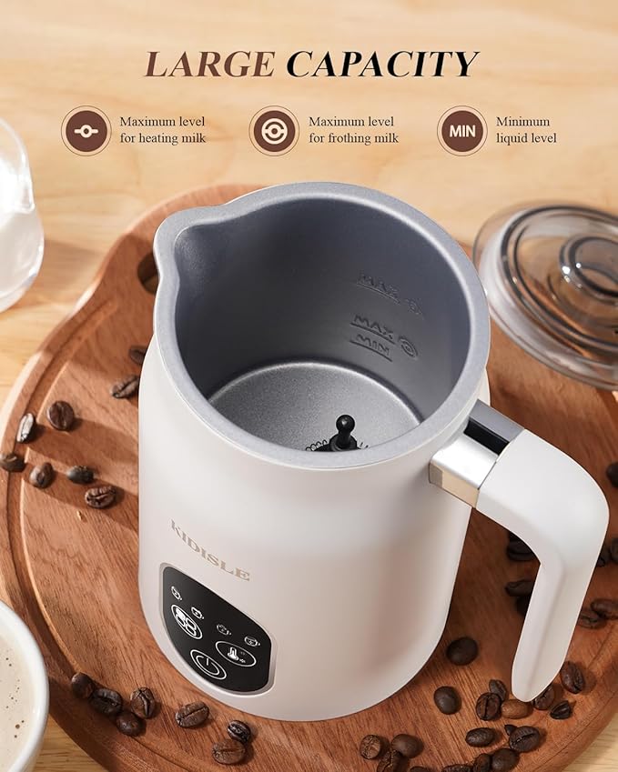 Milk Frother and Steamer 4 in 1, Milk Steamer with Auto Temperature Control, Warm & Cold Foam Maker, Hot Chocolate Maker, Frother for Coffee, Latte, Cappuccino, White