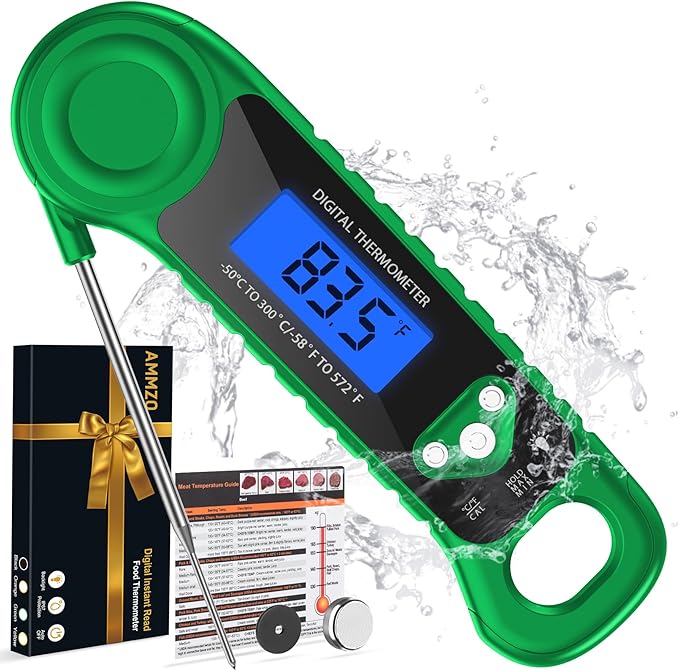 Digital Meat Thermometer for Grilling, Candy Thermometer Instant Read Food Thermometer Waterproof with Backlight for Cooking, Deep Fry, BBQ, Grill, Smoker and Roast (Green)