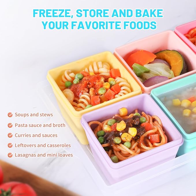 Gemice BPA-Free Silicone Freezer Molds with Base, Individual 8-Pack 1-Cup Portion Soup Cubes Freezer Tray with Lids for Food Storage, Oven & Dishwasher Safe, Silicone Freezer Containers for Meal Prep