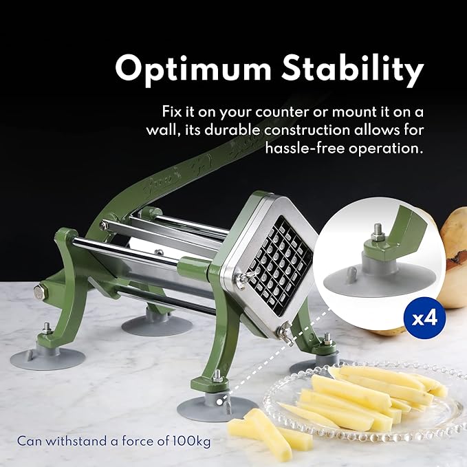 New Star Foodservice 42306 Commercial Grade French Fry Cutter with Suction Feet, 3/8", Green