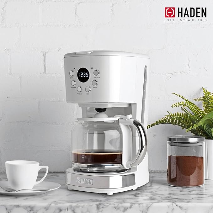 HADEN Coffee Machine, 12 Cup Programmable Drip Coffee Maker, Ivory & Chrome