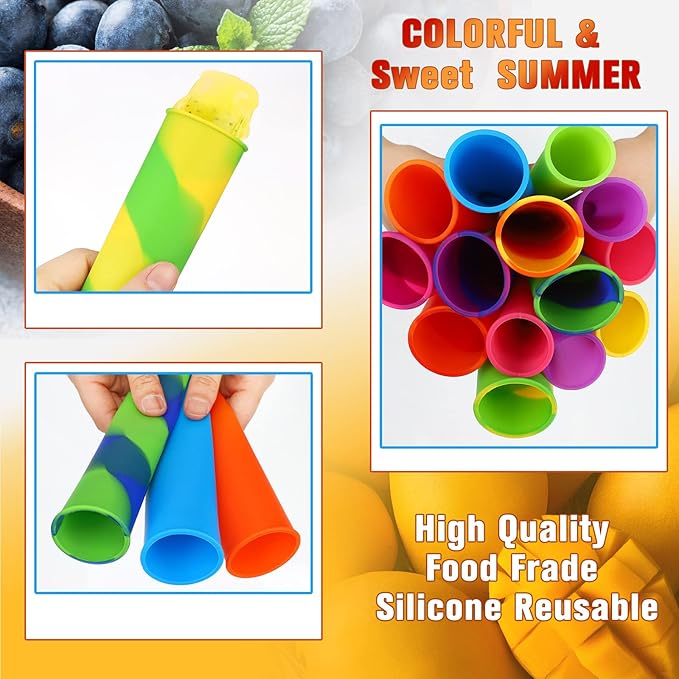 Lallisa 30 Pcs Ice Cream Molds Silicone Ice Lolly Mold Color Reusable Ice Lolly Mold with Lid Silicone DIY Homemade Ice Cream Maker Molds for Kids Adult Yogurt Freezer Summer Party