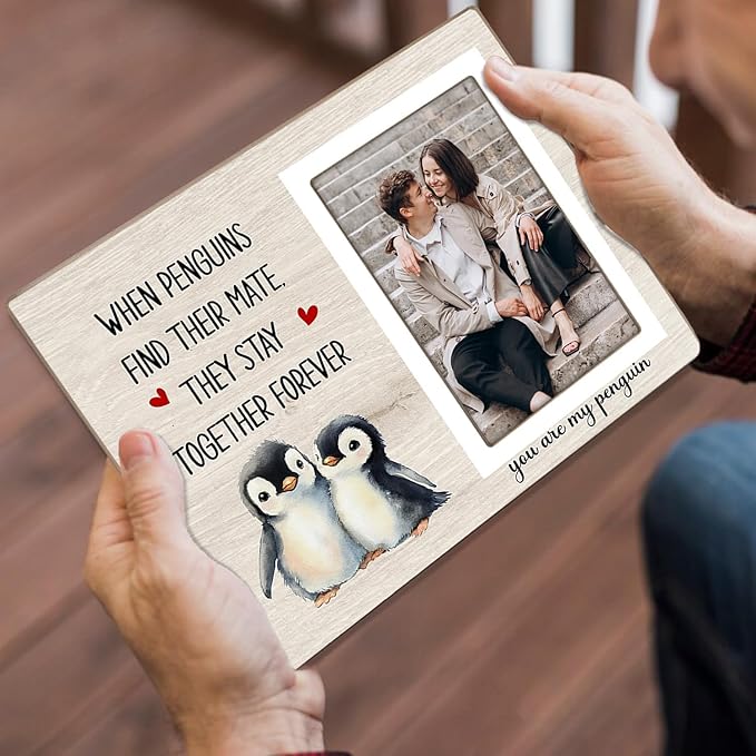 Penguin Gifts, Engagement Picture Frame, Wedding Gifts for Couple, Valentine's Gift for Him Her, Anniversary Couple Gifts, Penguin Love Gifts Photo Frame, fits 4x6 Photo, when Penguins Find Their Mate They Stay Together Forever