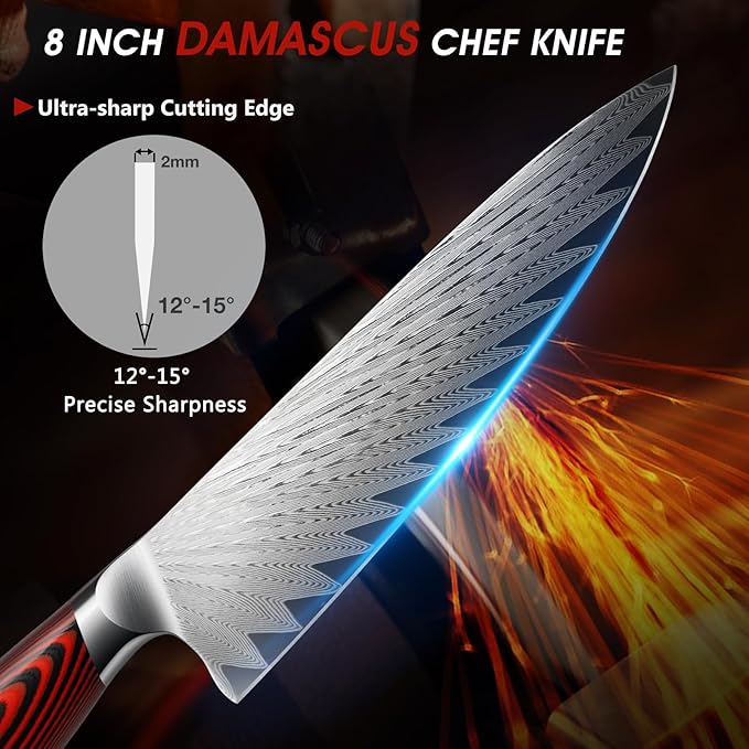 HOSHANHO 8 Inch Damascus Chef Knife, Professional Japanese Damascus Super Steel Kitchen Knife, Ultra Sharp Cooking Knife with Ergonomic G10 Handle