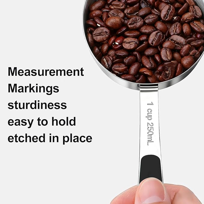 Measuring Cups and Spoons Set, Stainless Steel 10 Piece for Cooking and Baking (5 Cups + 5 Spoons, Black Handle)