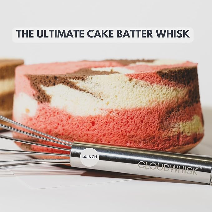 CLOUDWHISK™ 14-Inch Professional Balloon Large Stainless Steel Metal Cake Whisk. Specially designed for Folding and Blending Cake Batters to Achieve Fluffier Cakes