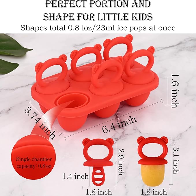 WMKGG Baby Popsicle Molds, Breastmilk Popsicle Molds for Teething Relief with Sticks, Baby Food Freezer Tray, Storage Container for Homemade Food(Red)
