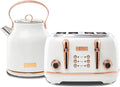 Haden Heritage 4 Slice Wide Slot Stainless Steel Toaster Bundled with 1.7 Liter Stainless Steel Electric Water Kettle, Ivory & Copper