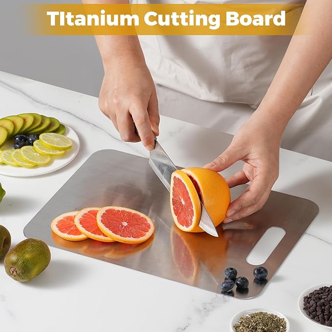 Tavano Titanium Cutting Board,100% Pure Titanium Cutting Boards for Kitchen,Double-side Available Cutting Board for Vegetables,Meat,Fruits,Easy to Store and Clean(S+M+L)