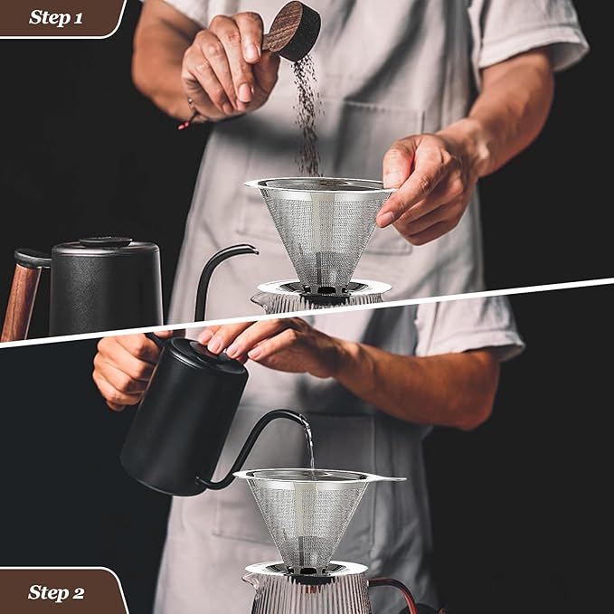 Pour Over Coffee Dripper, Slow Drip Paperless Coffee Filter, Pour Over Coffee Maker for 1-2Cups Brew, Double Mesh Design of Manual Reusable Cone Filter