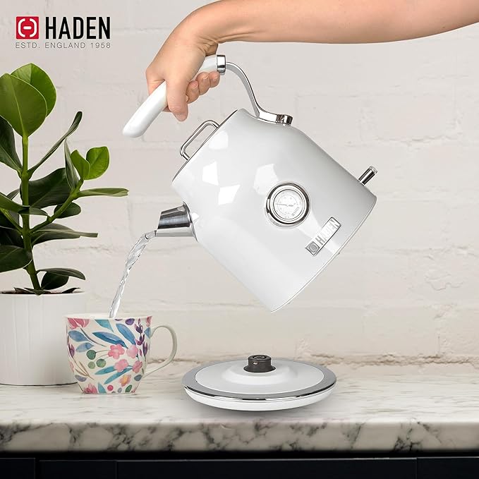 Haden Dorset 1.7 Liter Stainless Steel Electric Kettle, Hot Water Kettle with 360-Degree Base and Auto Shutoff, Ivory & Chrome
