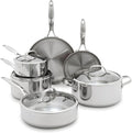 GreenPan Valencia Tri-Ply Stainless Steel 10 Piece Cookware Set, Induction Ready Pots & Pans, Mirror Finish, Dishwasher Safe & Oven/Broiler Safe to 600F, Compatible with All Cooktops, Silver
