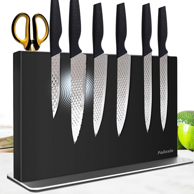 Magnetic Knife Block Without Knives—Black Stainless Steel Double-Sided Magnetic Knife Holder Stand with Strong Magnets, Knife Storage Organizer for Kitchen Counter top, 16 inch