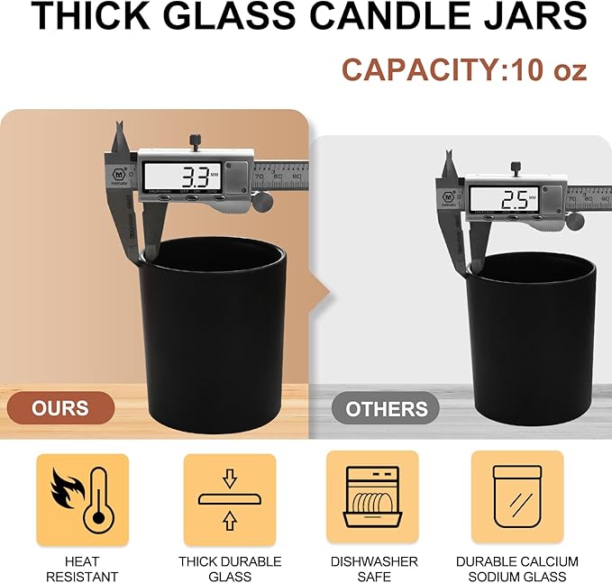 10 OZ Thick Candle Jars for Making Candles 15 Pcs, Empty Jars with Wood Lids for Candle Making, Sample Container, Matte Black