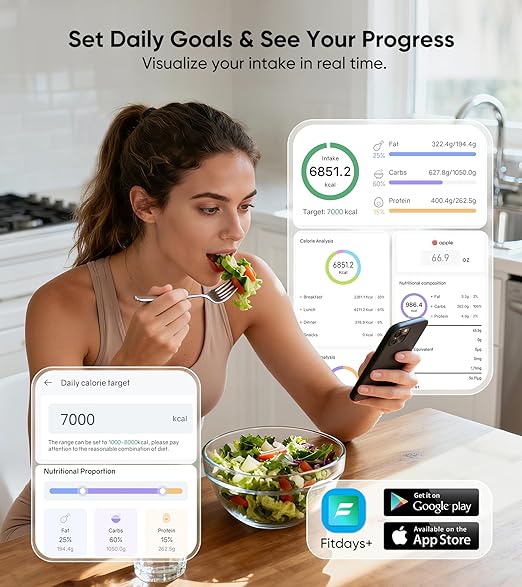 Smart Nutrition Food Scale with LED Display, Tracks Calories, Fat, Carbs & Protein via App, 0.01oz Precision Digital Kitchen Scale for Healthy Eating & Meal Prep