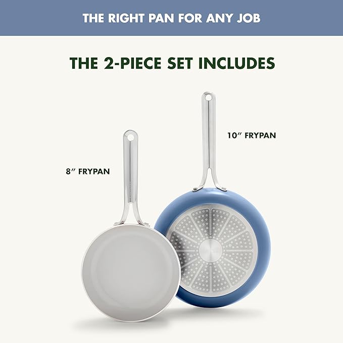GreenPan Nova 8” & 10” 2 Piece Frying Pan Skillet Set, Oprah’s Favorite Things 2024, Induction Suitable PFAS-Free Nontoxic Ceramic Nonstick, Dishwasher & Oven Safe, Quick Even Heating, Ocean Blue