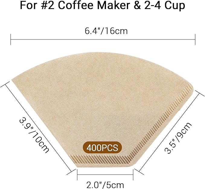 Segarty Cone Coffee Filters, 400 Count Natural Brown Paper #2 Coffee Disposable Cone Filters for Better Tasting Brewing Pour Over Dripper