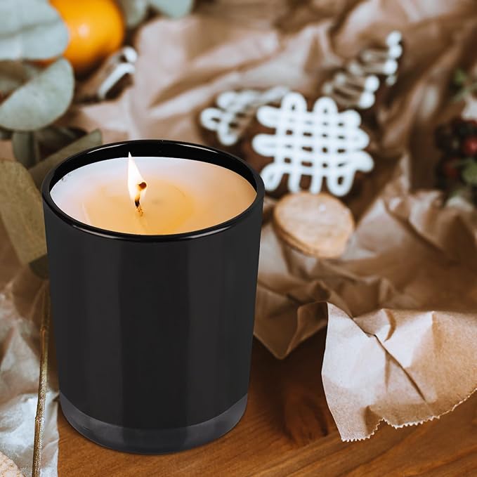 Thick Candle Jars for Making Candles 16 Pcs, 7 OZ Empty Jars with Wood Lids for Candle Making, Sample Container, Black