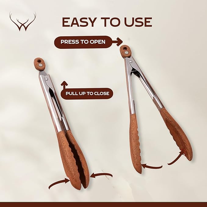Walnut Wooden Tongs for Cooking - Premium Kitchen Set and Kitchen Utensils Tool, Heat-Resistant and Durable, Ideal Tongs for Cooking, Grilling, and Serving, (Walnut)