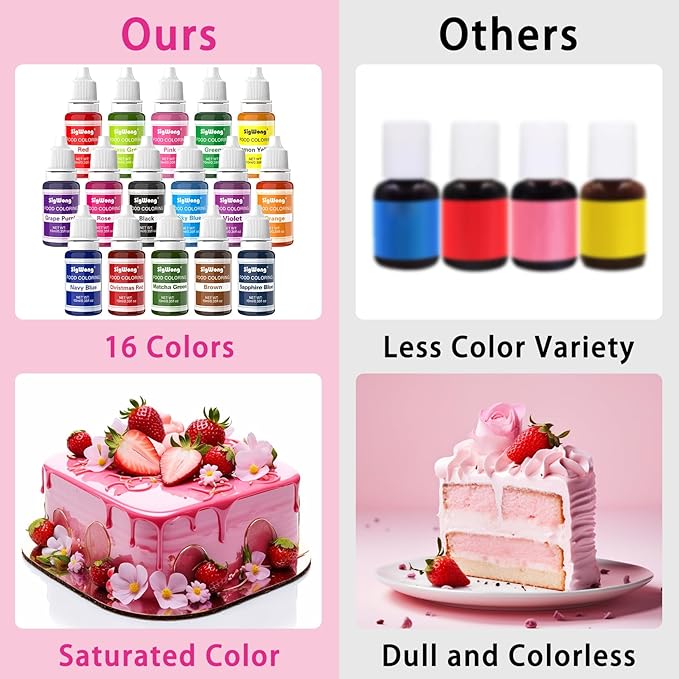 Food Coloring Liquid - 16 Colors Vibrant Food Coloring Set, Upgraded Tasteless Food Grade Food Dye for Cake Decorating, Baking, Cookies, Icing, Slime, Easter Egg, Fondant and DIY Crafts - 10ml Bottles