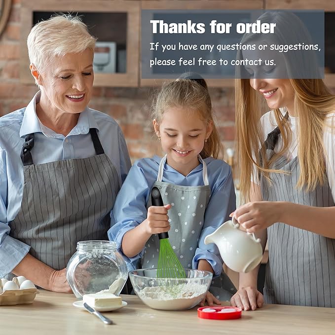 Dishwasher Safe Green Silicone Whisk, Sealed Waterproof Design Set of 3, Professional Kitchen Whisks for Cooking Non-Scratch, Silicone & Stainless Steel Whisk, Heat Resistant Balloon Egg Beater