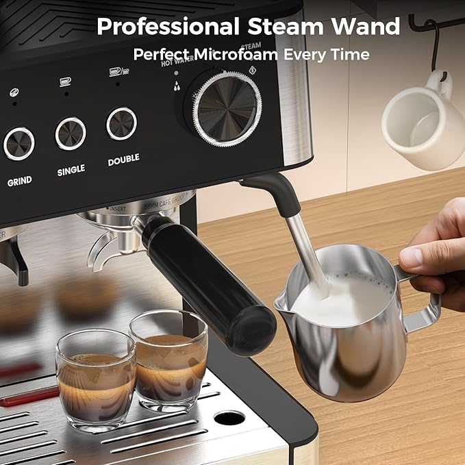 COWSAR (2025 New) Espresso Machines with Built-in Anti-Clog, 20 Bar Expresso Coffee Machines with Milk Frother Steam Wand, Commercial Espresso Machine with Grinder for Latte, Cappuccino, Americano