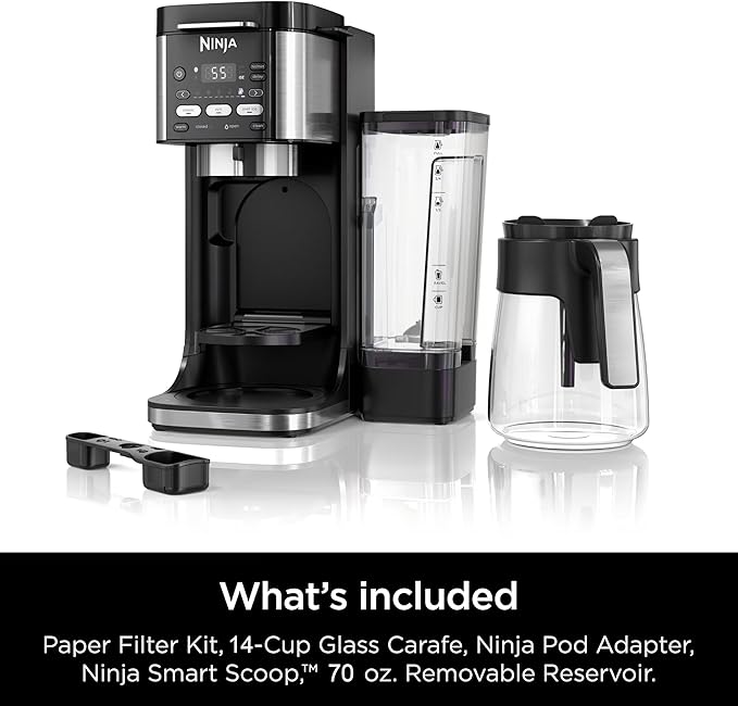 Ninja | Drip Coffee Maker | DualBrew Pro Hot & Iced Coffee | Compatible with K-Cup Pods | 3 Brew Styles (Classic, Rich, & Iced) | 70oz Removable Reservoir & Dishwasher Safe | Black | 14-Cup (Renewed)