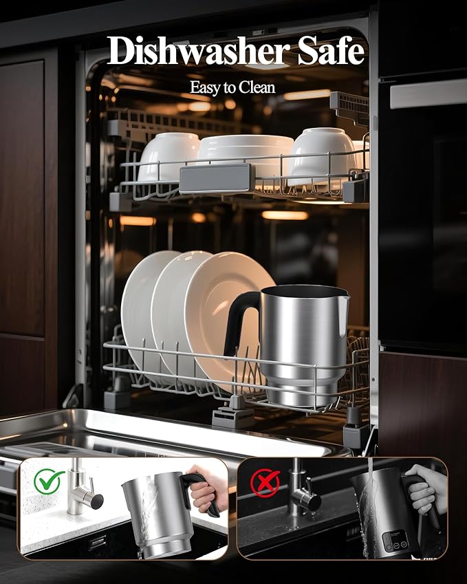 5 in 1 Electric Milk Frother: 16.9oz/500ml Large Capacity Dishwasher Safe Milk Steamer for Hot & Cold Milk Froth - Automatic Milk Frother & Warmer for Latte, Cappuccinos, Macchiato, Hot Chocolate