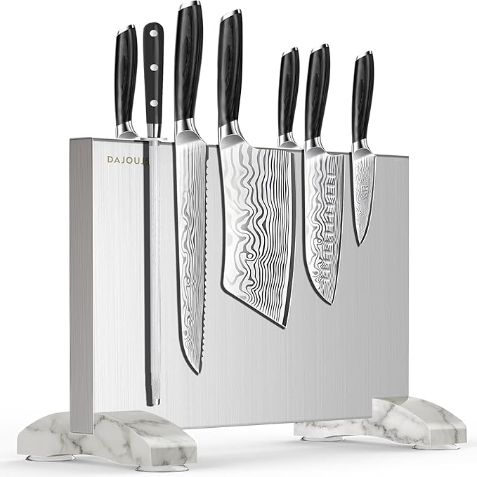 Magnetic Knife Block, Magnetic Kitchen Knife Holder Stand with Strong Magnet Strip for Kitchen Counter, Stainless Steel Double-Sided Universal Knife Storage Rack Organizer Without Knives