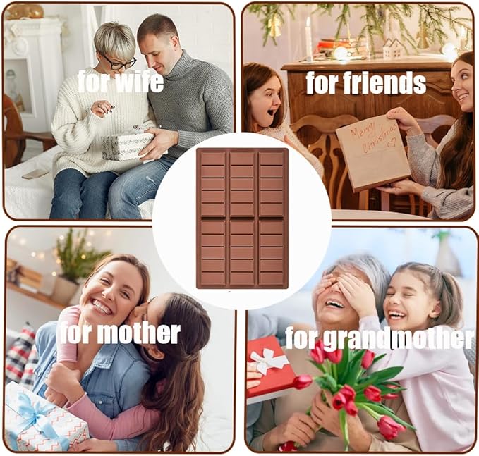 Silicone Chocolate Bar Mold With 100 Bags - Non-Stick Deep Molds for Dubai Bar, Candy, Snacks