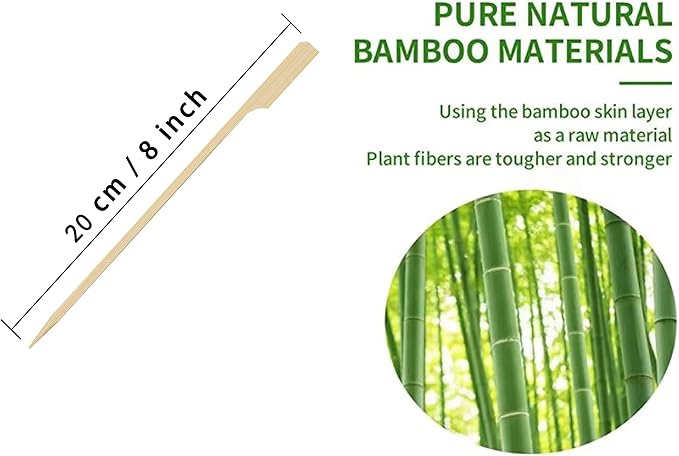 Bamboo Skewers 8 Inch, 200 PCS Cocktail Skewers, Wooden Skewers for Appetizers，BBQ，Fruit Kabobs，Sandwich，Drink.