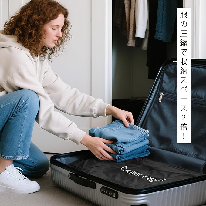 Vacuum Bags for Travel Luggage, Reusable Compression Bags for Carry On Suitcases and Backpack, Vacuum Seal Packing Cube for Cloth (1PC No Pump)