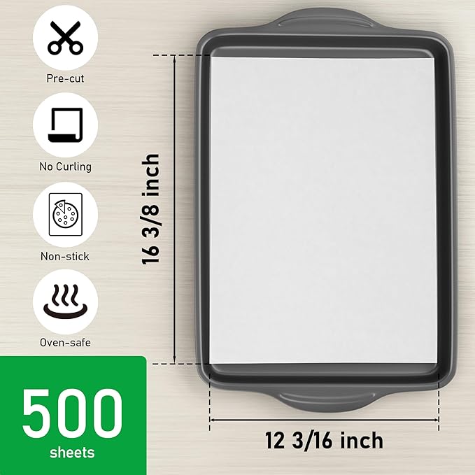 EcoDispose Non-Stick Precut Parchment Paper Baking Sheets Full Pan liner for Bake (12-3/16" x 16-3/8",White,500PCS)