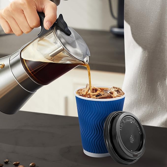 500 Pack Coffee Cups with Lids 12oz, Disposable Insulated Ripple Wall To Go Paper Coffee Cups for Hot/Cold Drinks Office Home Shop Event (Navy)