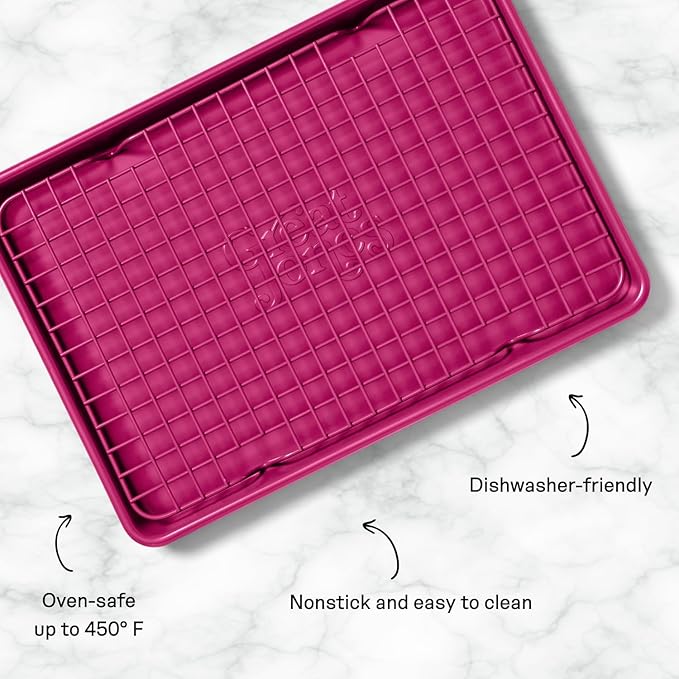 Great Jones Little Chill Wire Cooling Rack (Raspberry) | Nonstick Baking Rack, Heavy-Duty Aluminized Steel | Fits Quarter-Sheet Pans for Cooking and Baking | Oven-Safe 450°F, Dishwasher-Friendly