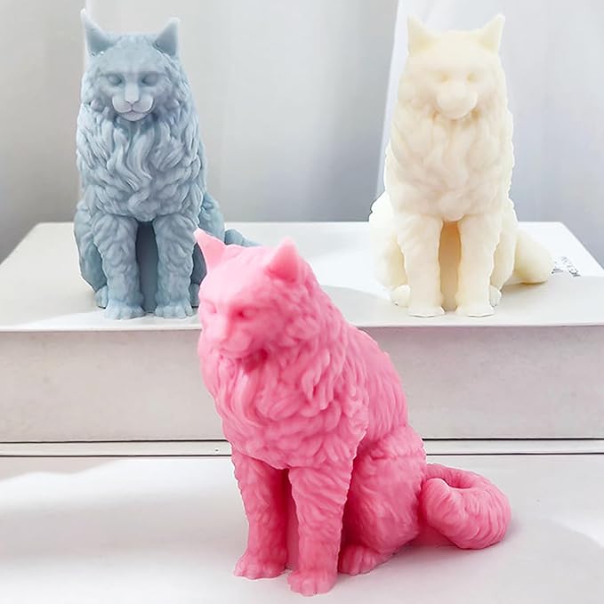 3D Cat Animal Cylinder Candle & Resin Mold - Resin Casting Silicone Molds for Home Decor & Candle Making Wave Spiral Mold