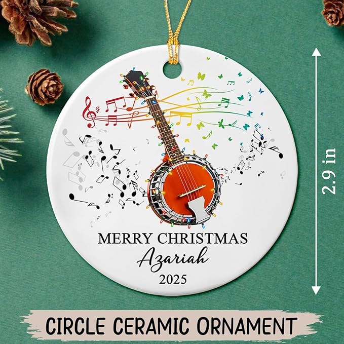 Personalized Banjo Musical Ceramic Ornament Gift for Banjo Player Daughter Son Dad Mom Friends, Customized Text Year Name Banjoist Christmas Ornament 2025, Unique Banjos Instrument Ceramic Ornaments