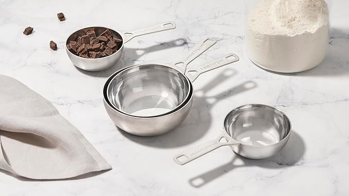 Le Creuset Batch-Baking Measuring Cups, Stainless Steel, Set of 4 (2/3 & 3/4 & 1.5 & 2 cups)