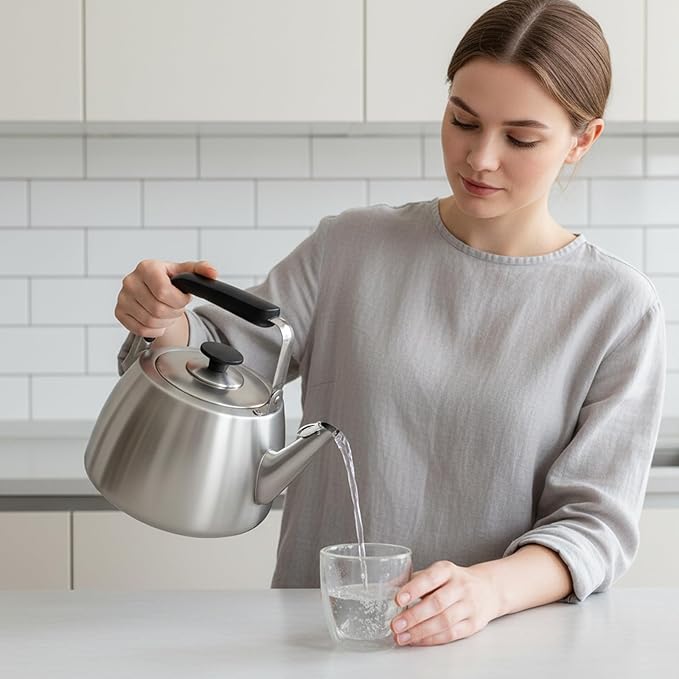 Tea Kettle, Whistling Stovetop Tea Kettle, Large Capacity Teapot Suits for All Heat Source, Professional Fast Heat Technique Teapot with Thick Body and Bottom, Durable and Sturdy Tea Pot