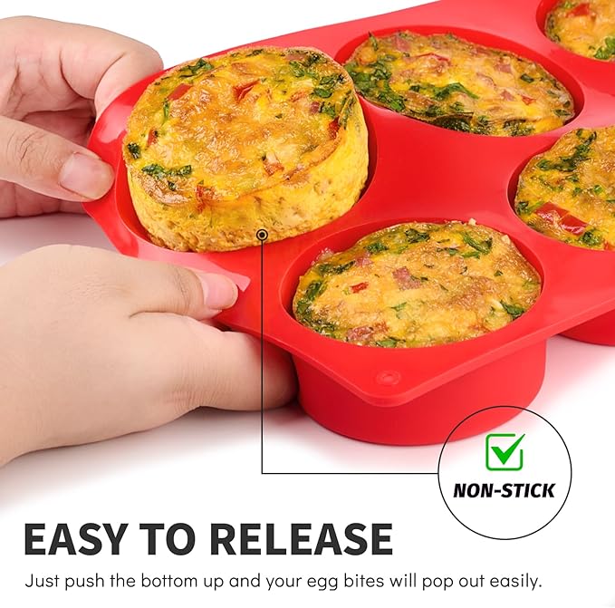 2 Pack Silicone Egg Bite Molds, Deep 3 Inch Non-Stick Round Silicone Baking Pans for Frittata, Breakfast Sandwiches, Muffins, Hamburger Buns, Cornbread