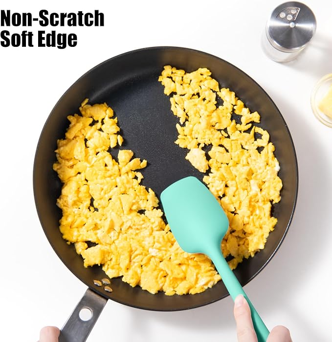 Heat Resistant Silicone Spoon Spatulas, Doosu 600°F High Temp Flexible Cooking Spoons Kitchen Spoonula Scratch-Proof for Mixing Stirring Scraping Serving Non-Stick Cookware (Set of 3, Aqua Sky)