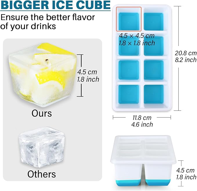 Large Ice Cube Molds, FURNSII 2 Pack Silicone Large Square Ice Cube Trays with Lids BPA Free, Easy-Release & Stackable 1.8'' Big Ice Cube Tray for Freezer Cocktail Whiskey Coffee