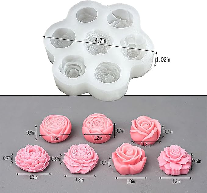 7 Cavities Peony Flower Tulip Rose Candle Mold - Silicone Resin Casting Molds for Candle & Resin & Soap Craft Supplies