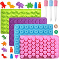 Mini Silicone Gummy Bear Molds (0.7 Inch Bite-Sized) - Non-Stick Chocolate & Candy Mold for Kids, Includes Dinosaur, Bear, Hearts & Donut Shapes (201 Cavities) - 4 Pieces + 3 Droppers By ENBRWAS
