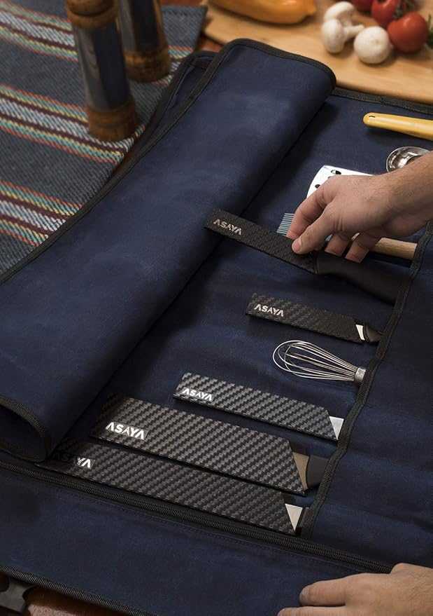 Asaya Canvas Chef Knife Roll Bag - 10 Knife Slots and a Large Zipper Pocket - Durable 10oz Canvas Knife Case with an Adjustable Shoulder Strap - Knives not Included
